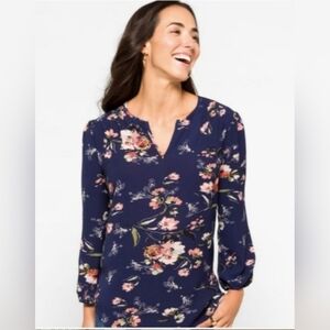 FUN 2 FUN KENMORE Women's Size Small Split V-neck Pullover 3/4 Sleeve